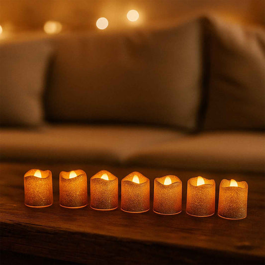 Christmas Premium Glitter Led Tealight Candles  Flameless Decorative Lights (24 Pc Set)