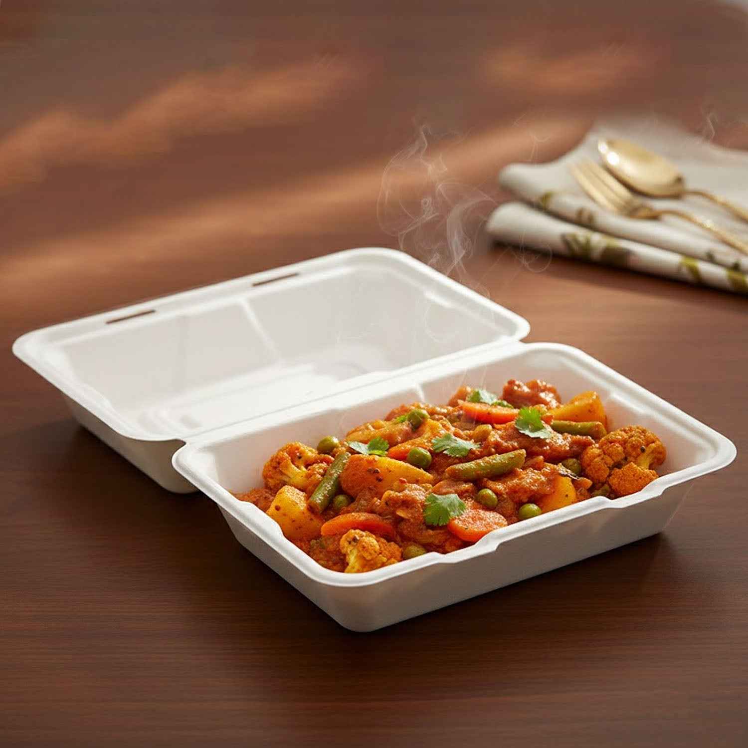 Vegnar Premium Bagasse Clamshell Food Box (10 Pc 9x6 Inch)