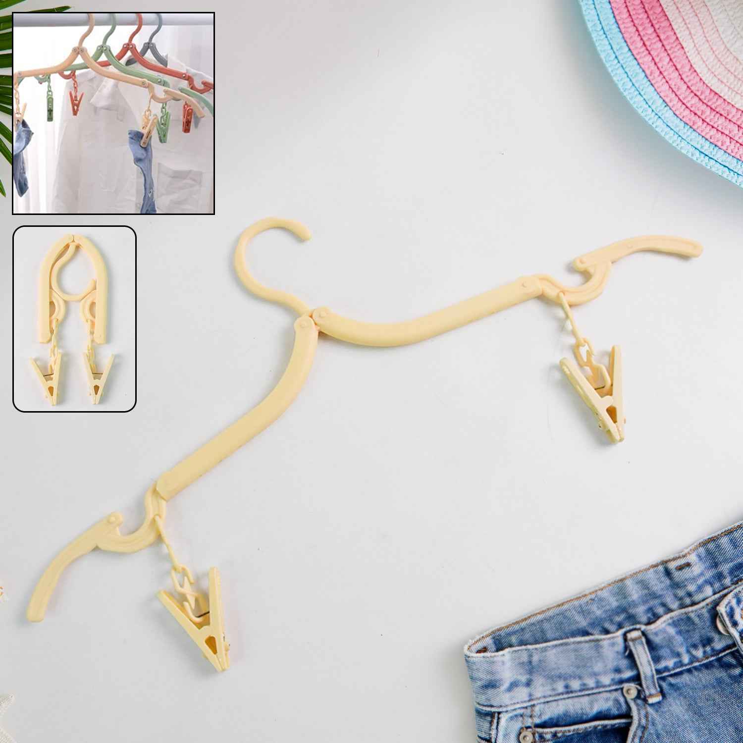 Multipurpose Foldable Cloth Hanger With Dual Clips (1 Pc)