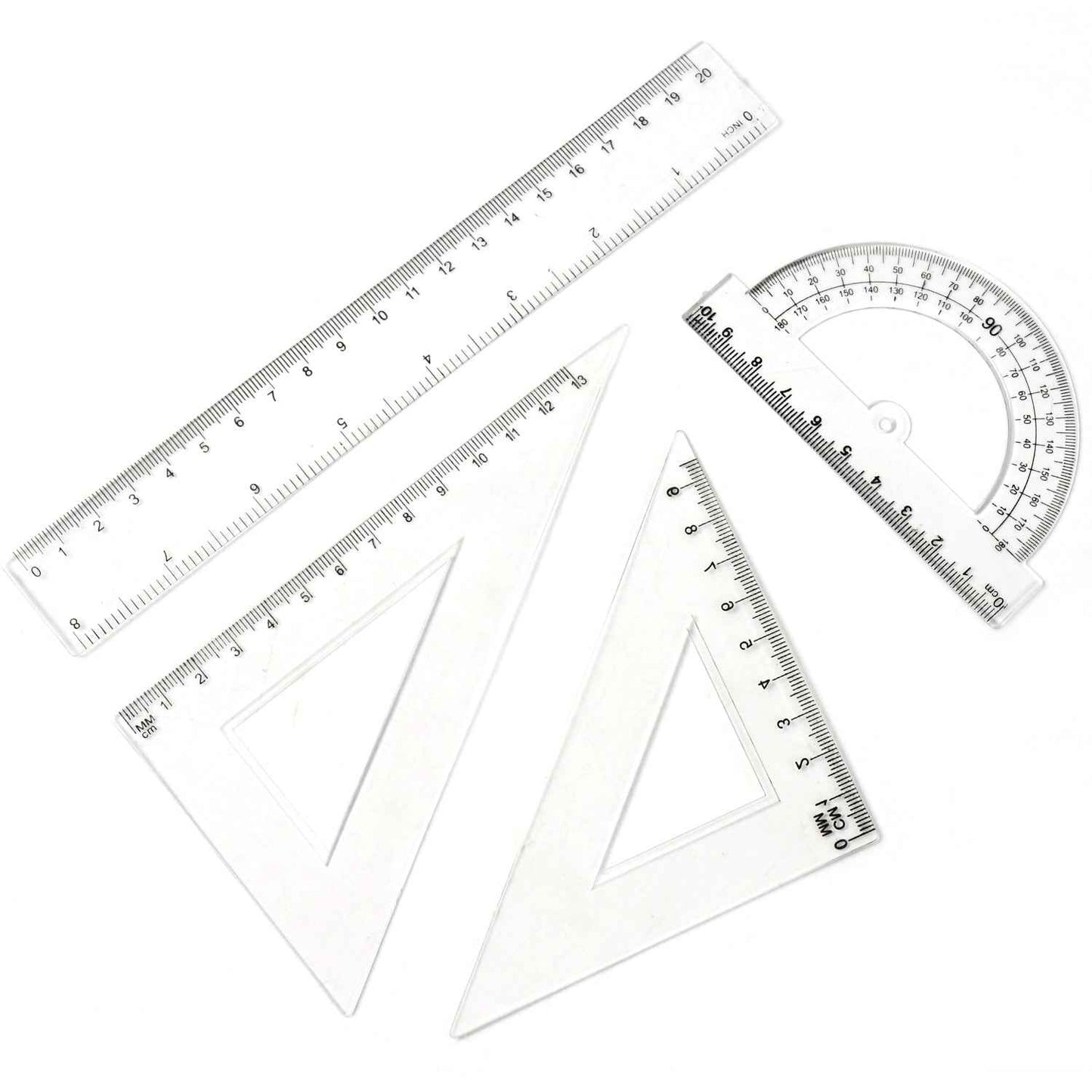 Plastic Geometry Set Triangle Ruler Protractor Straight Ruler (4 Pcs Set)