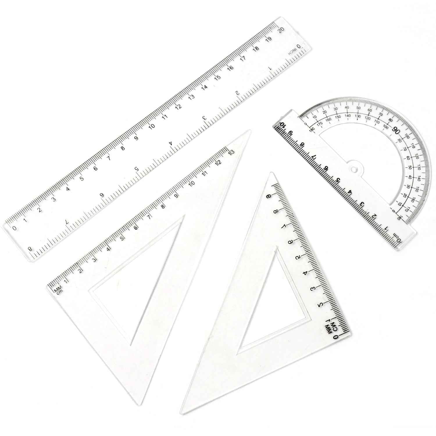 Plastic Geometry Set Triangle Ruler Protractor Straight Ruler (4 Pcs Set)