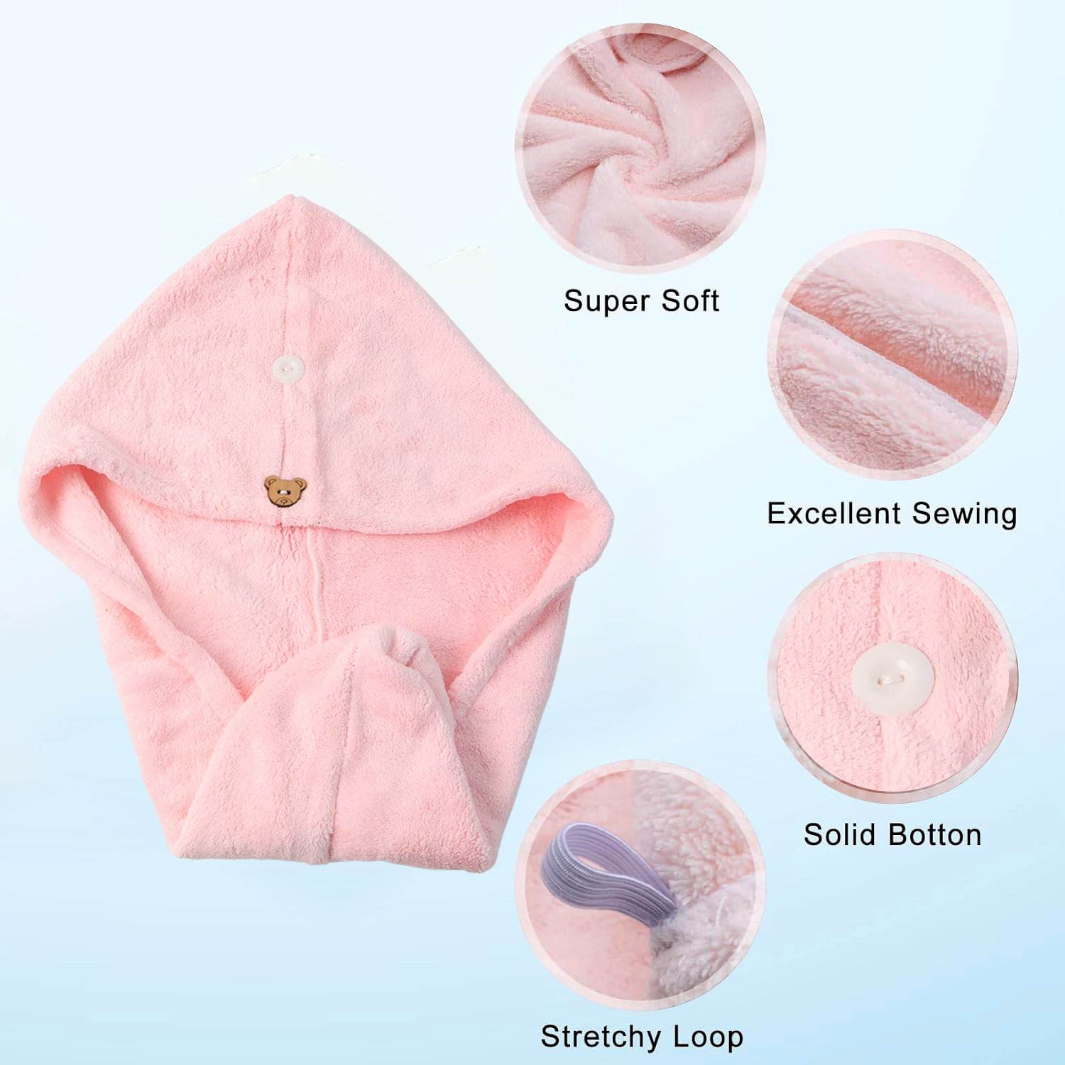 Soft Microfiber Hair Drying Towel Wrap With Cute Teddy Bear Button (1 Pc) - Best Deals at BeSh Deals®
