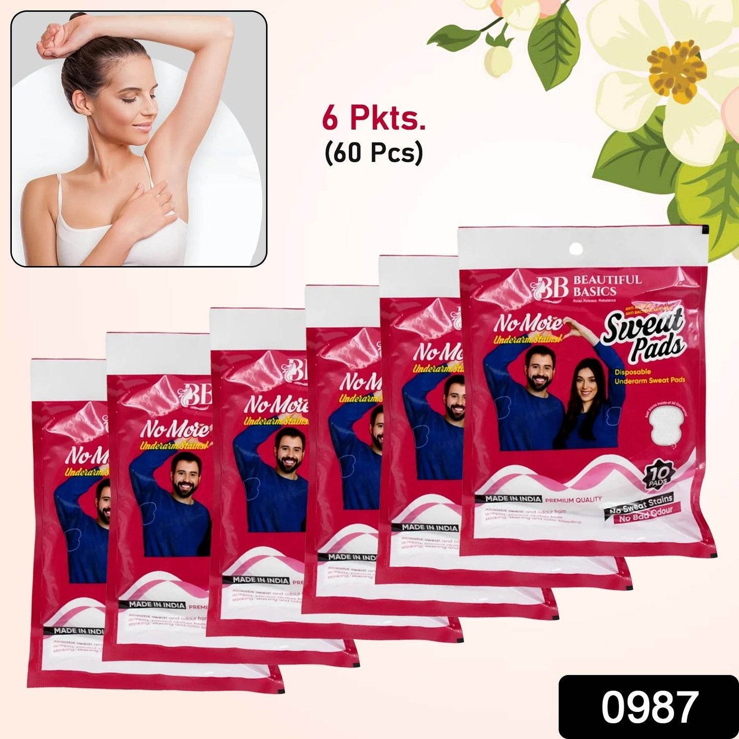 Beautiful Basics Underarms Sweat Pads Disposable (Pkts 6x 60 Pcs Set) - Best Deals at BeSh Deals®