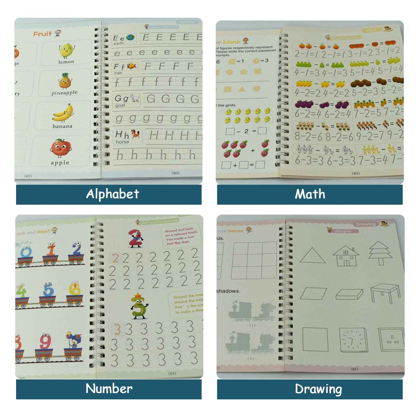 8075 4 Pc Magic Copybook Widely Used By Kids Childrens And Even Adults Also To Write Down Important Things Over It While Emergencies Etc.