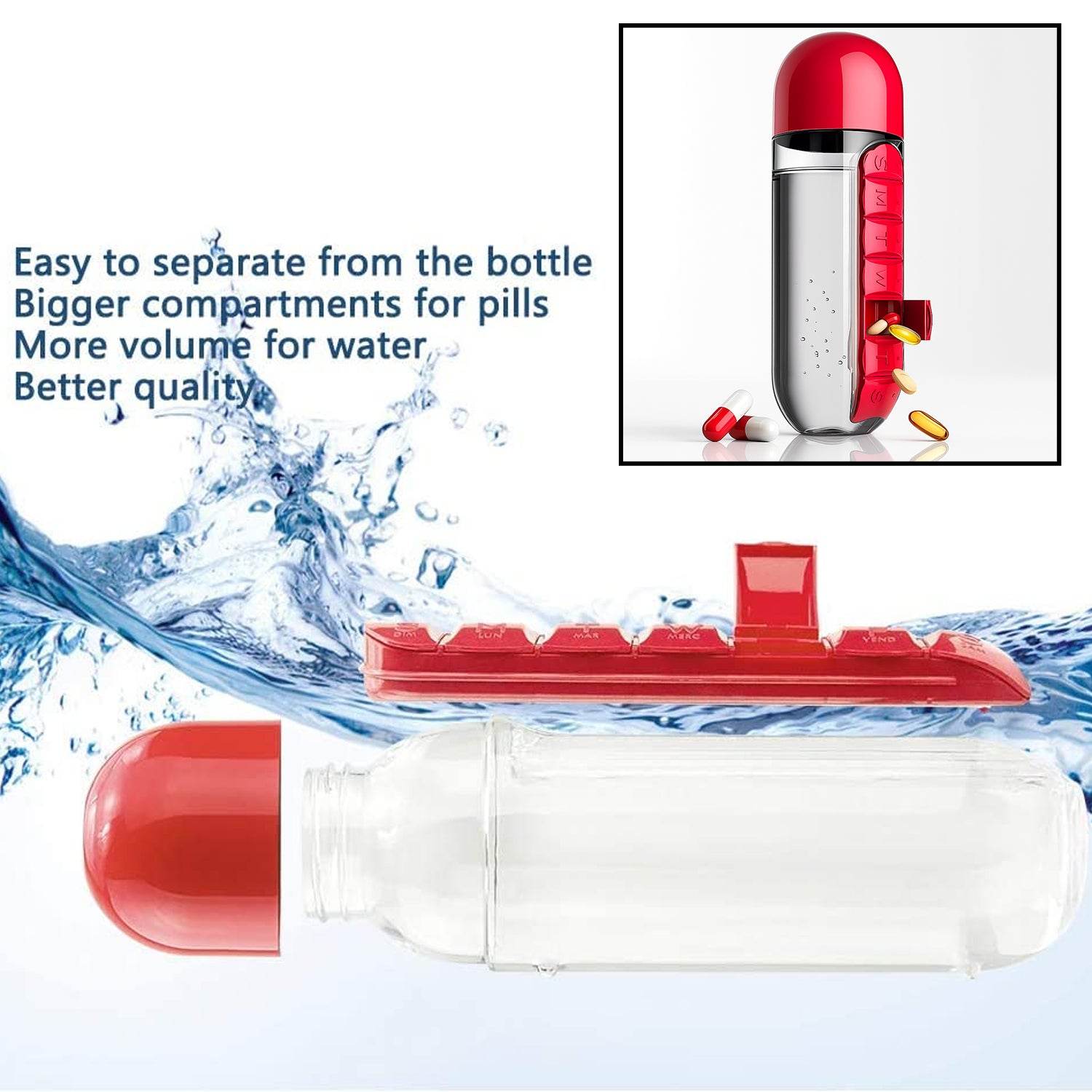 Water Bottle With Built-in 7-day Pill Organizer Approx 900ml (1 Pc) - Best Deals at BeSh Deals®