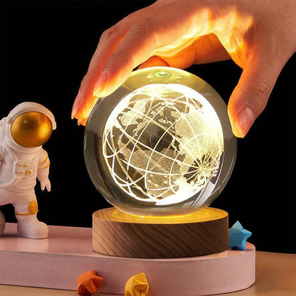 World 3d Crystal Ball Lamps With Wood Base (1 Pc)
