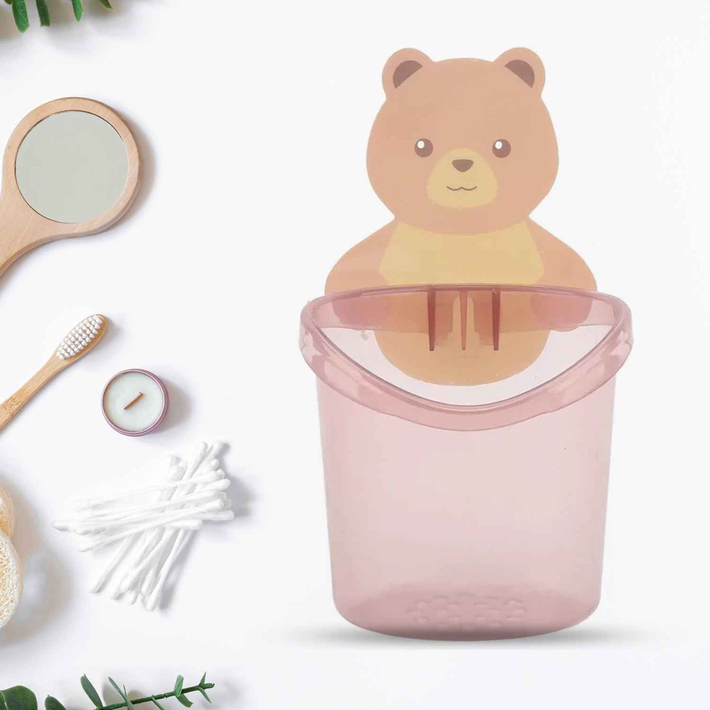 7943 Multipurpose Wall Mount Toothbrush Holder Plastic Stand For Toothpaste Comb Brush Cream Lotion Kids Bathroom Cup Drain Waterproof Self-adhesive Teddy Bear
