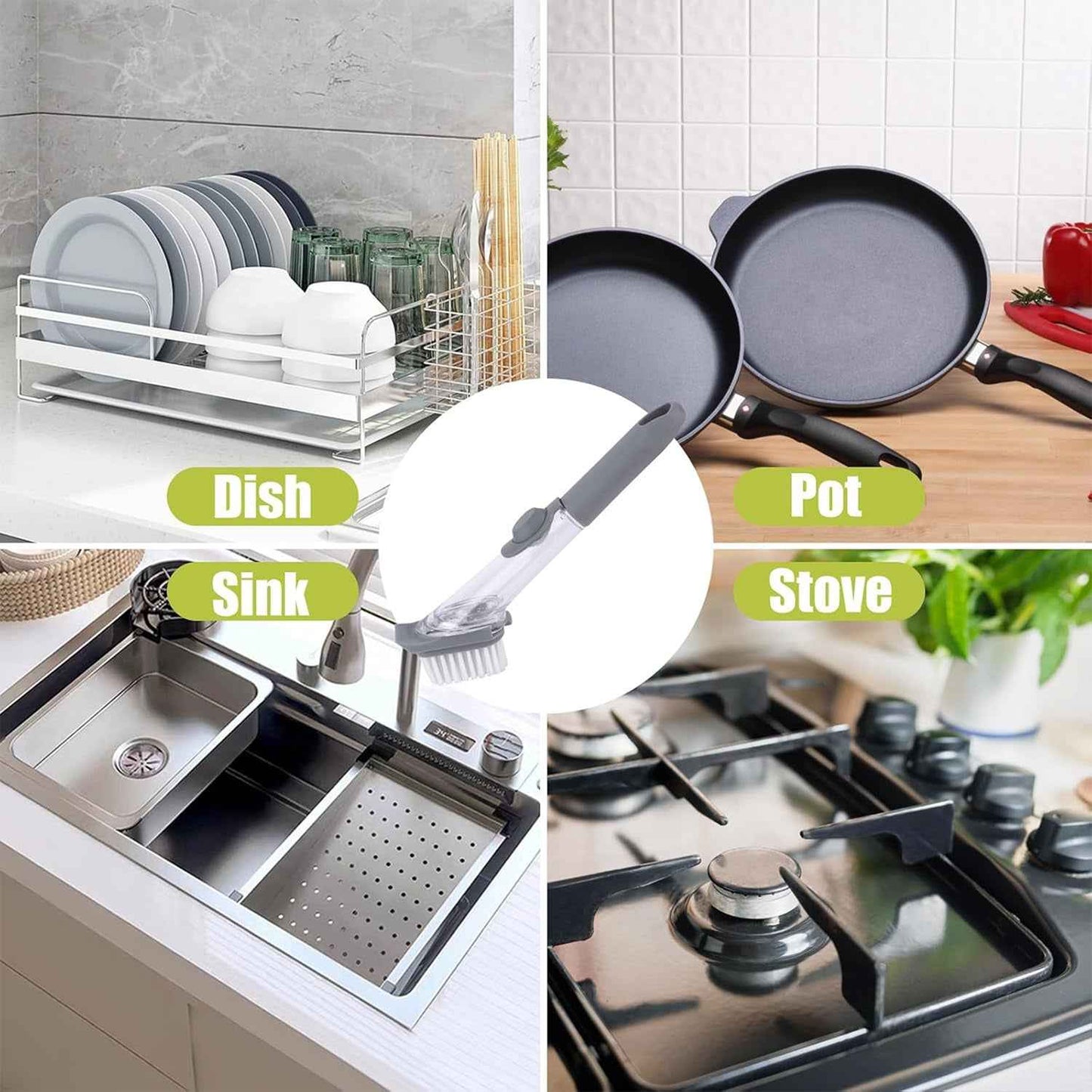 2 In 1 Soap-dispensing Dish Brush - (Set)