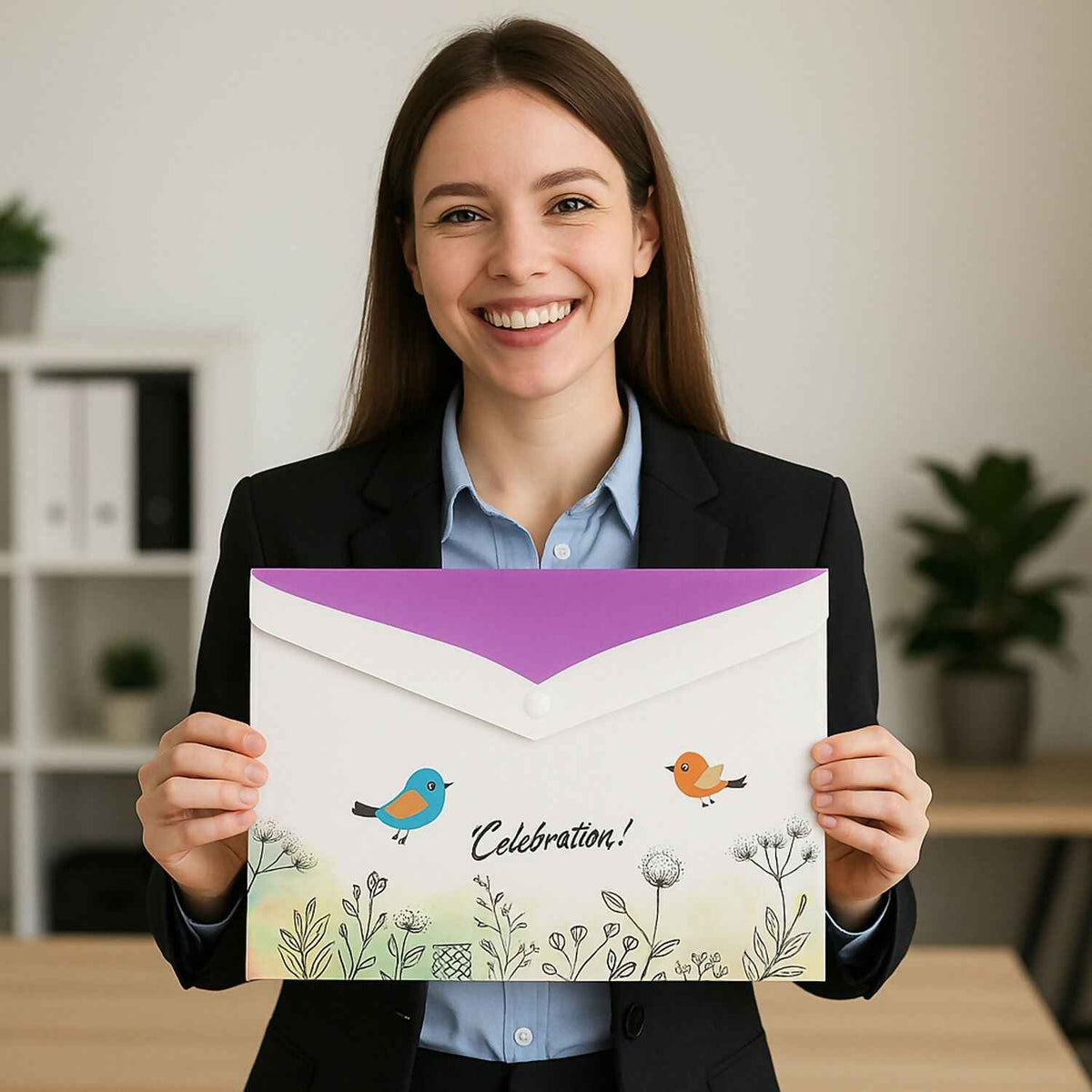 Mix Design A4 Printed Document Folder With Decorative Button Closure (1 Pc)