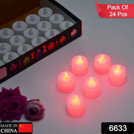 6633 Red Flameless Led Tealights Smokeless Plastic Decorative Candles - Led Tea Light Candle For Home Decoration (Pack Of 24)