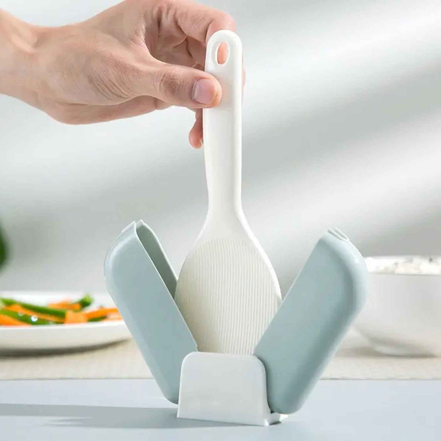 Automatic Open Close Kitchen Rice Spoon Holder With Dust Cover - BeSh Deals®