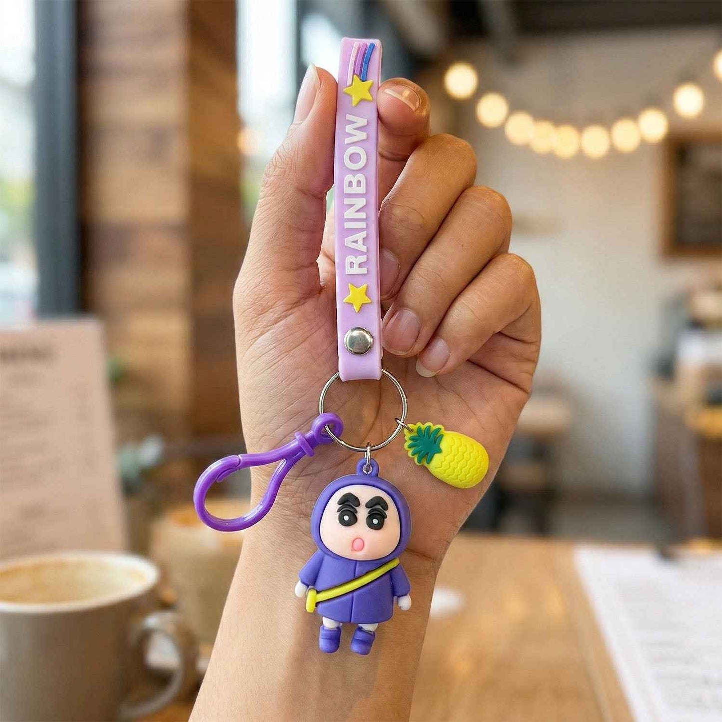 Cute Cartoon Doll Keychain With Strap And Pineapple Charm (1 Pc)