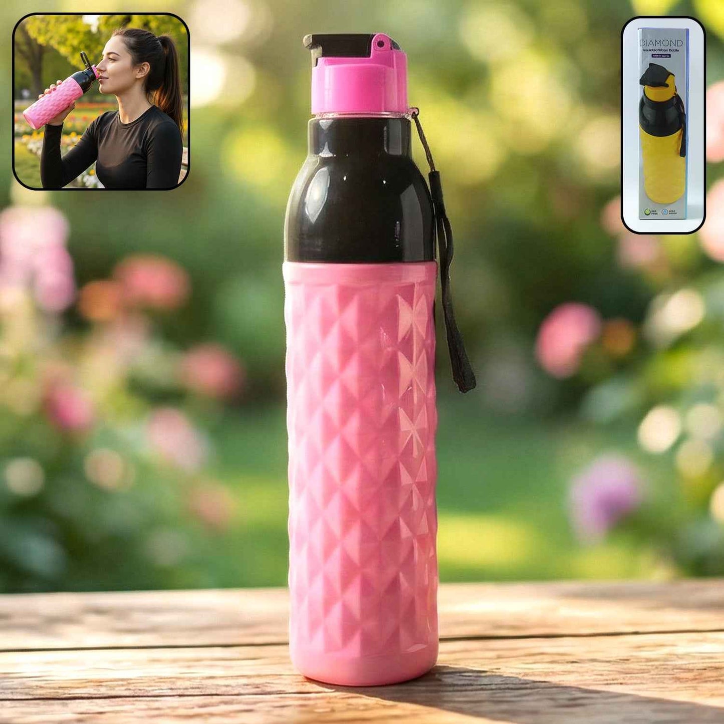 Plastic 1000 Ml Approx Diamond Pattern Leakproof Water Bottle (1 Pc) - BeSh Deals®