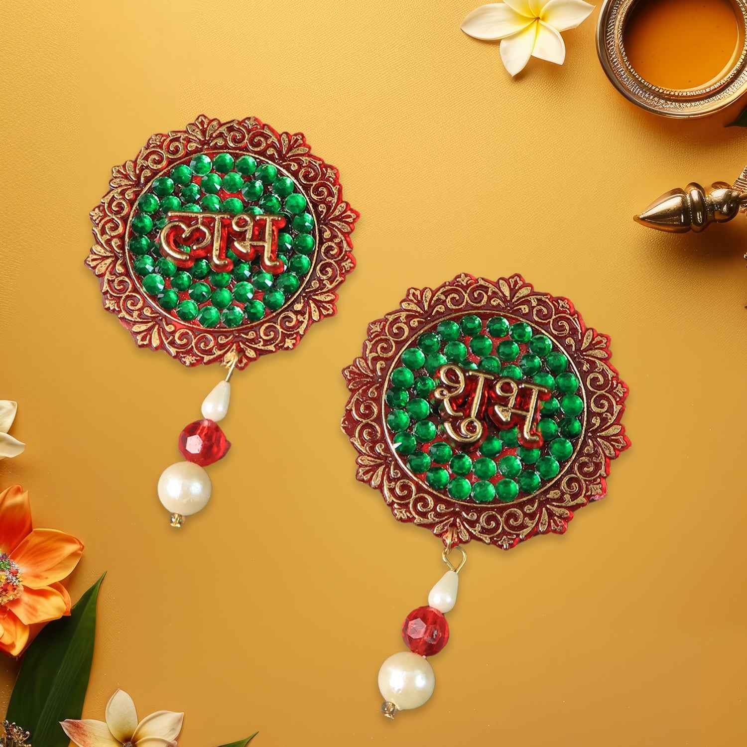 Shubh Labh Beaded Decorative Door Hanging (2 Pc)