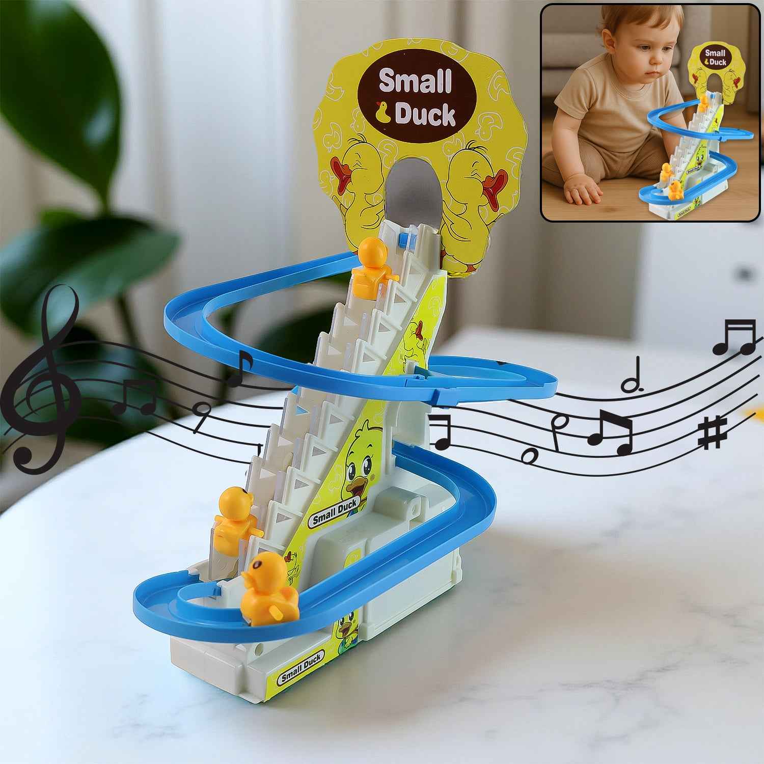 Lala Small Duck Climb Stairs Toy Roller Coaster With Flashing Lights  Music (3 Ducks)