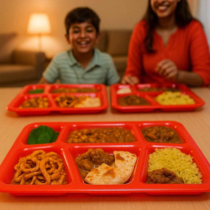Plastic Multi-compartment Rectangular Meal Serving Tray  Plate (1 Pc  Red)