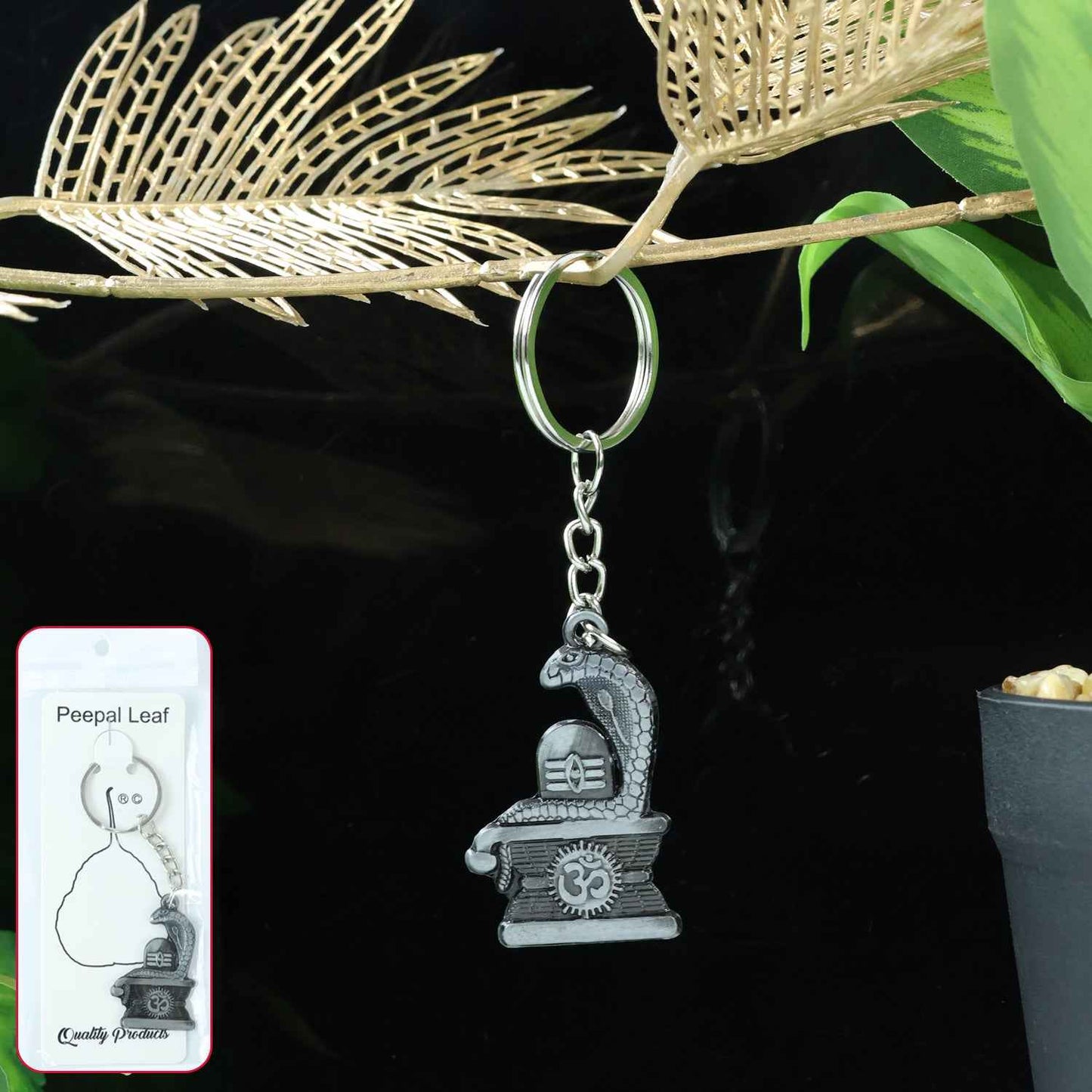 Shivling With Snake Design Silver Keychain (1 Pc)