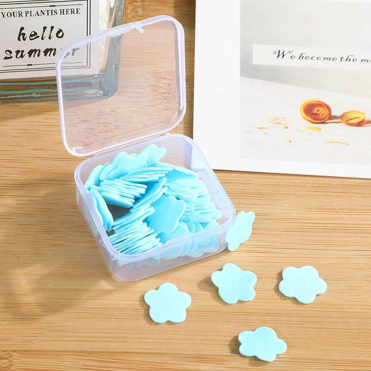 Mini Portable Travel Soap Paper Sheets Flower Shape (100 Pcs Set Approx  Mix Color)
