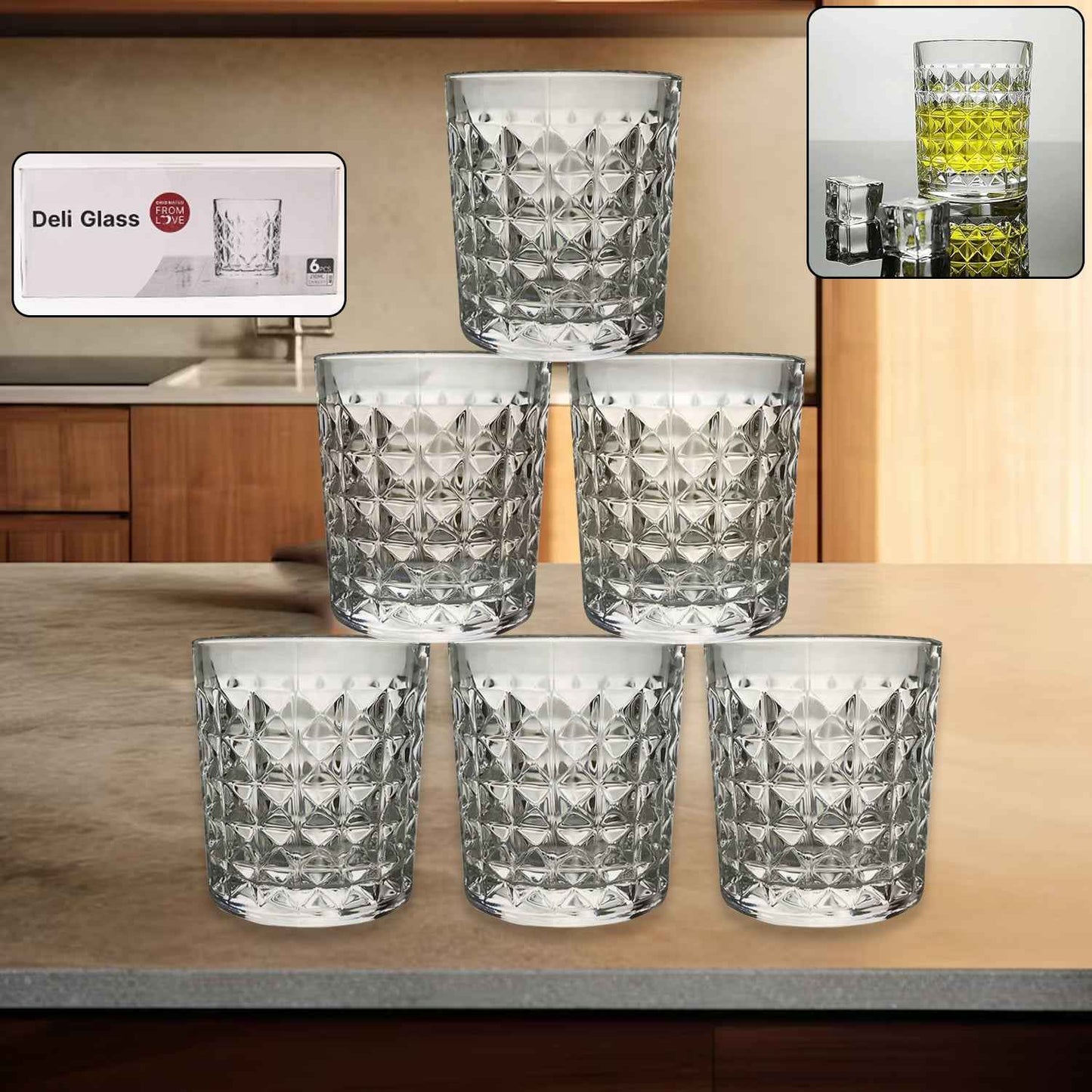 Premium Crystal Style Glass Tumbler Set (6 Pc 210 Ml) - BeSh Deals®
