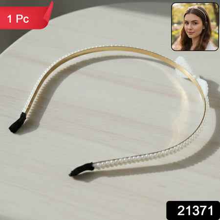 Elegant Pearl Beaded Slim Metal Hair Band (1 Pc)