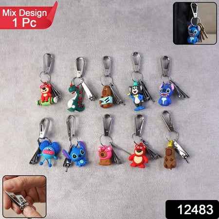 Mix Design Cartoon Nail Cutter Keychain With Mini Nail Clipper (1 Pc)