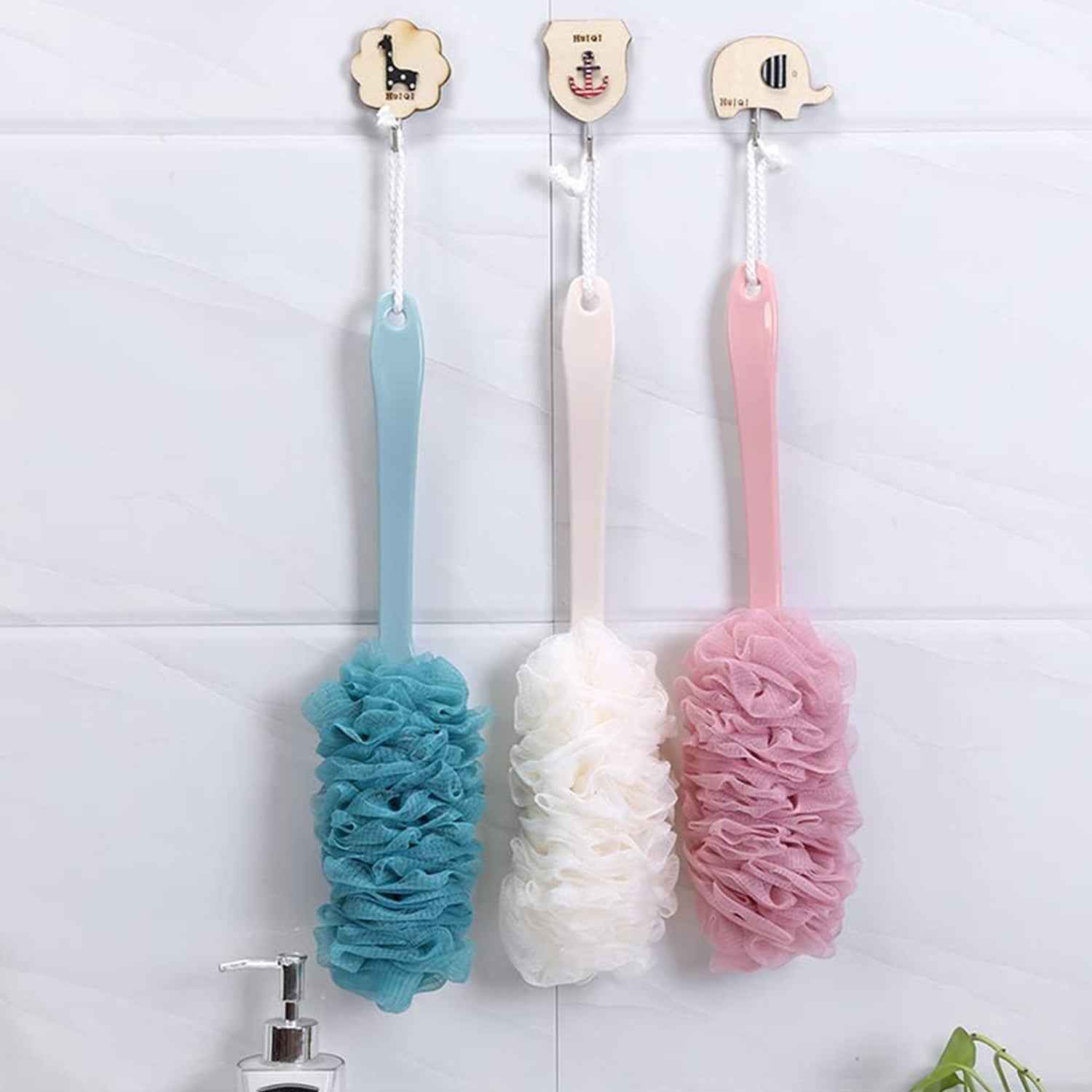 6702 Loofah Back Scrubber For Shower Long Handle Bath Sponge Shower Brush Soft Nylon Mesh Back Cleaner Washer Body Bath Brush For Women And Men Bathroom Shower Accessories