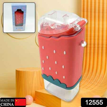 12555 Portable Cute Water Bottle For Kids Unique Ice Cream Shape Water Cup Popsicle Shaped Plastic Kettle With Straw Adjustable Shoulder Strap Bpa Free Leakproof (300 Ml)