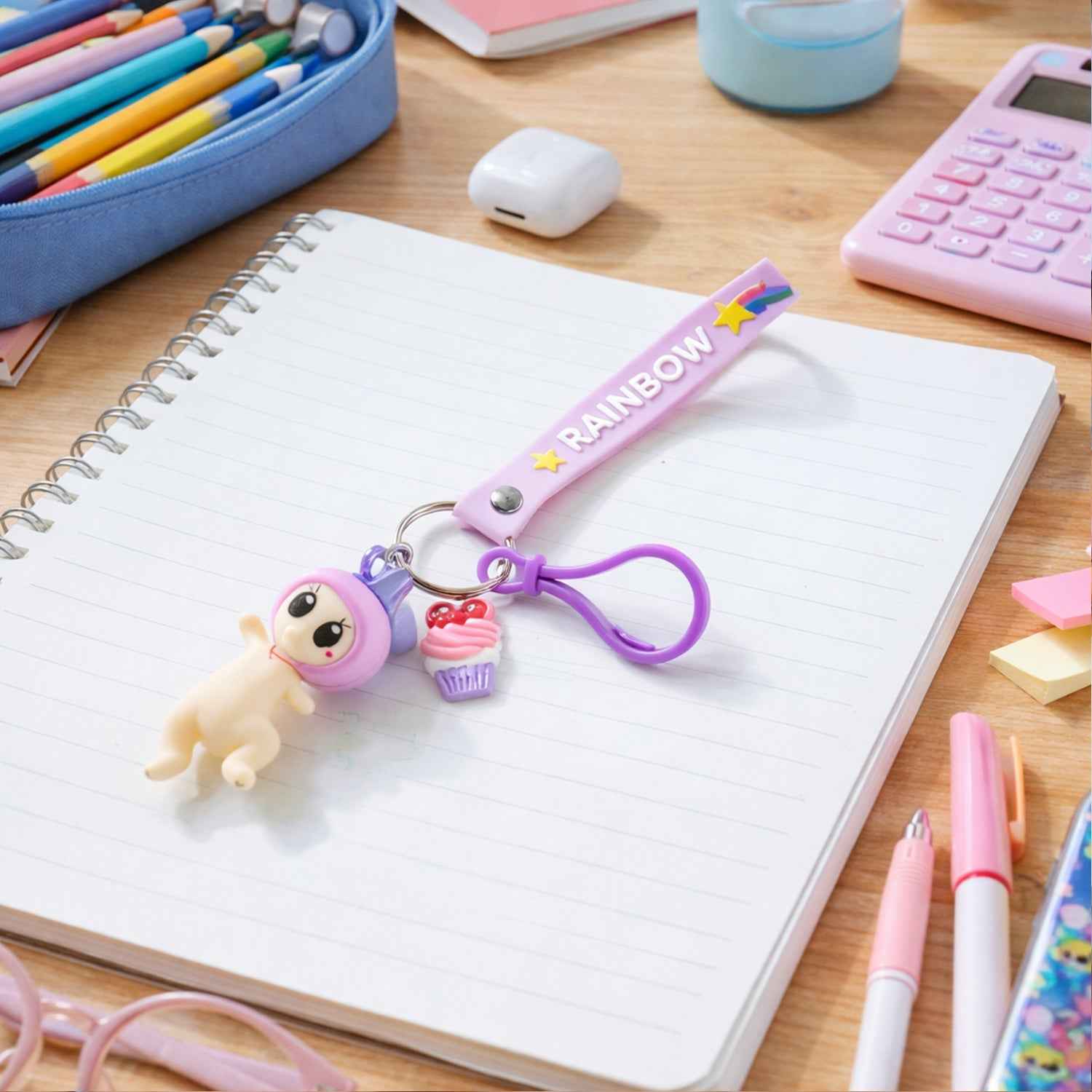 Cute Doll  Cupcake Keychain With Rainbow Strap (1 Pc)