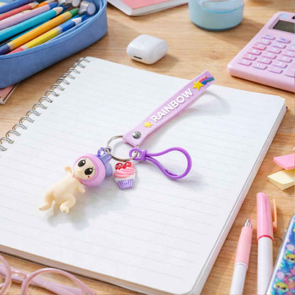 Cute Doll  Cupcake Keychain With Rainbow Strap (1 Pc)