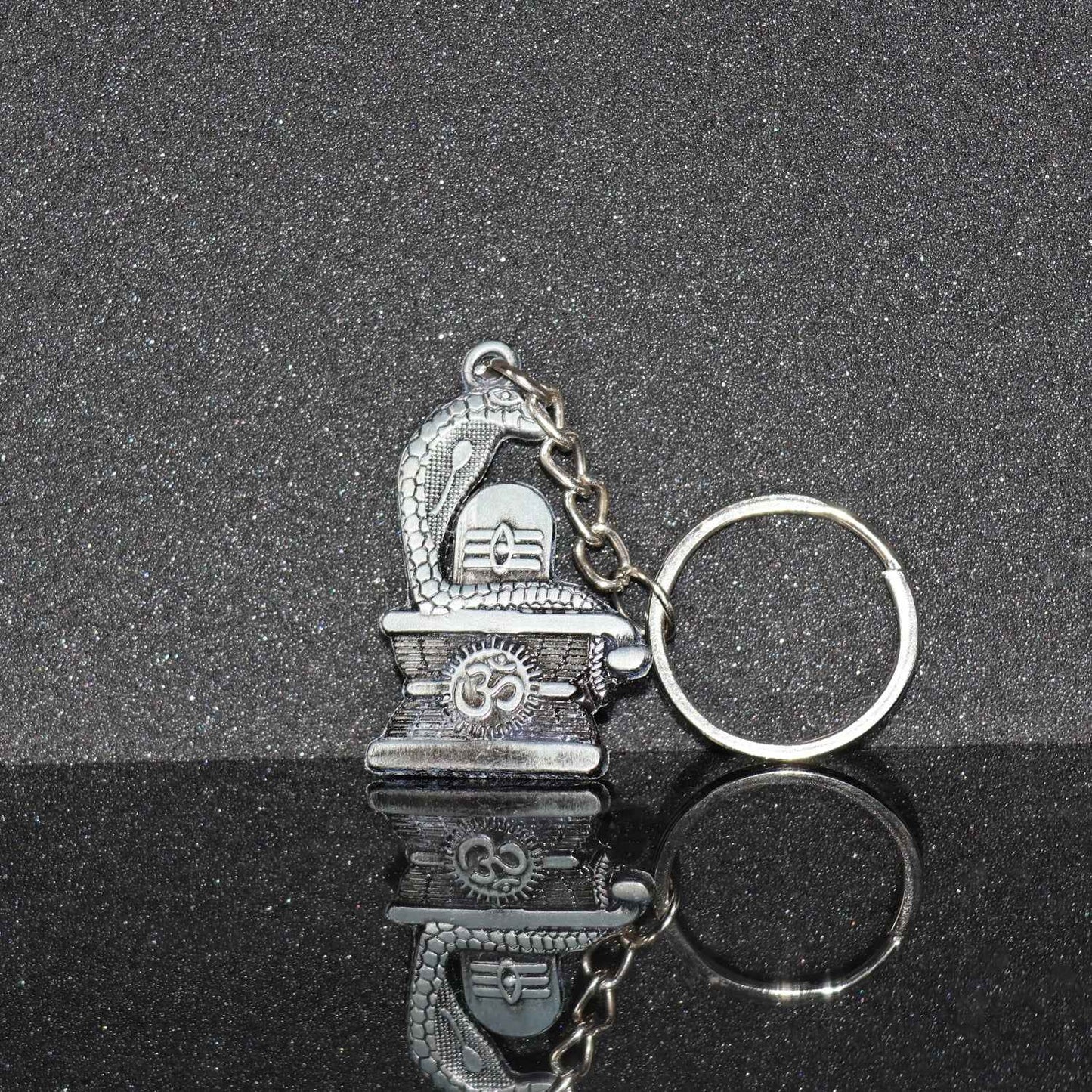 Shivling With Snake Design Silver Keychain (1 Pc)