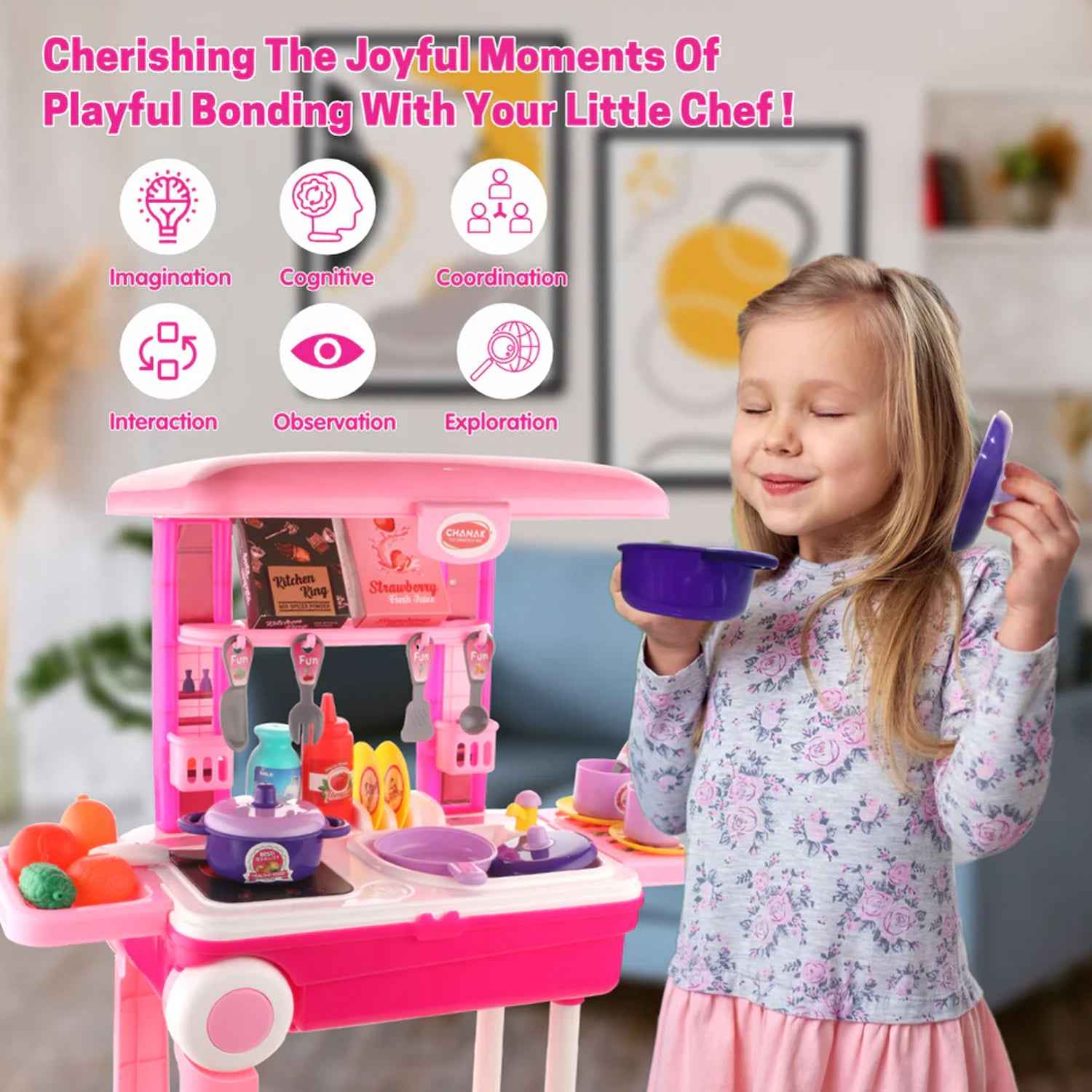 3 In 1 Kitchen Set For Kids Portable Pretend Play Toys For Kids With Suitcase (1 Set)