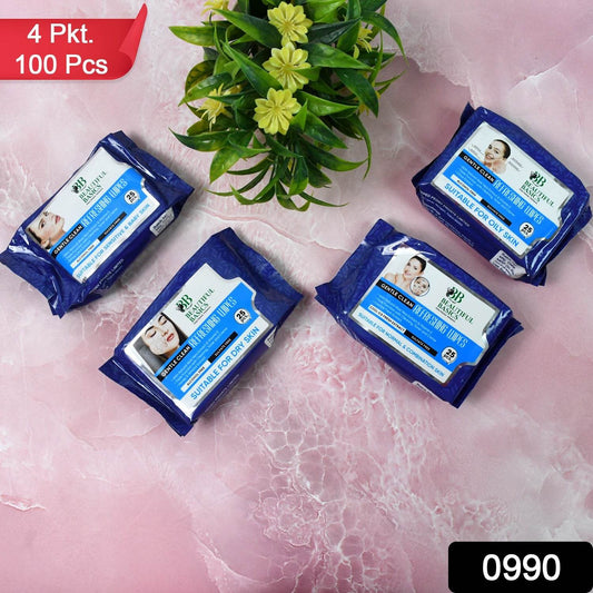 Beautiful Basics Dry Oily Sensitive  Normal Skin Face Wipes (4 Pkts X 100 Pcs Wipes) - Best Deals at BeSh Deals®