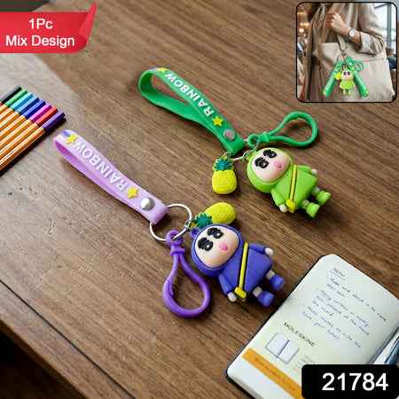Cute Cartoon Doll Keychain With Strap And Pineapple Charm (1 Pc)