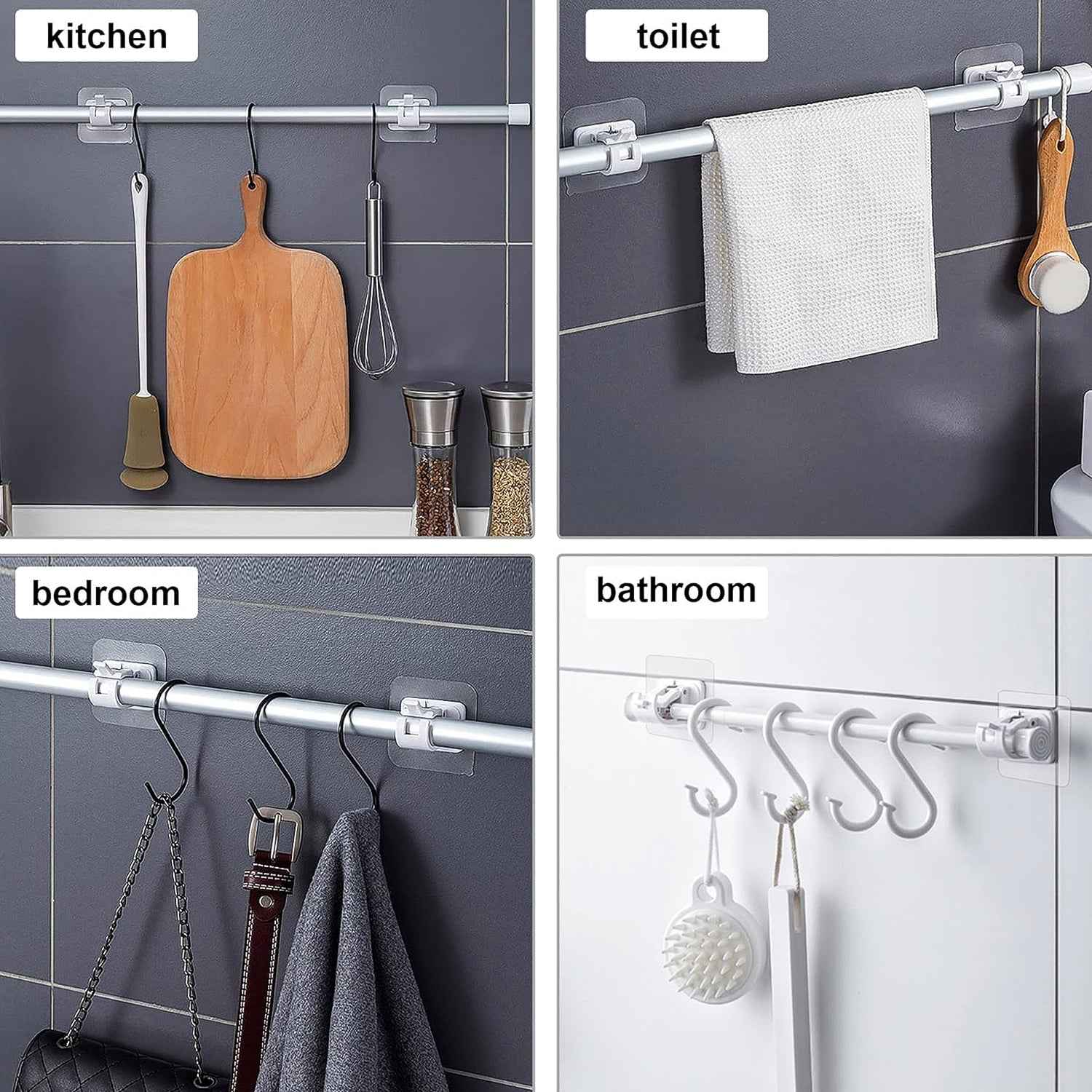 Multipurpose No-drill Wall Mounted Adhesive Towel Rod Holder (1 Pc)