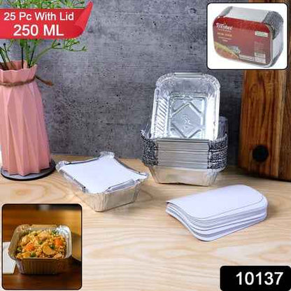Disposable Aluminium Food Containers With Lids  250 Ml Capacity (Pack Of 25)