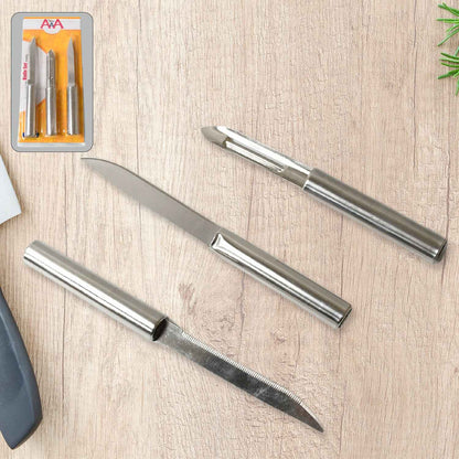 8243 Stainless Steel Multipurpose Sharp Cutting Knife With Non-slip Handle For Fruit Meat And Vegetable Chopping (Pack Of 3)