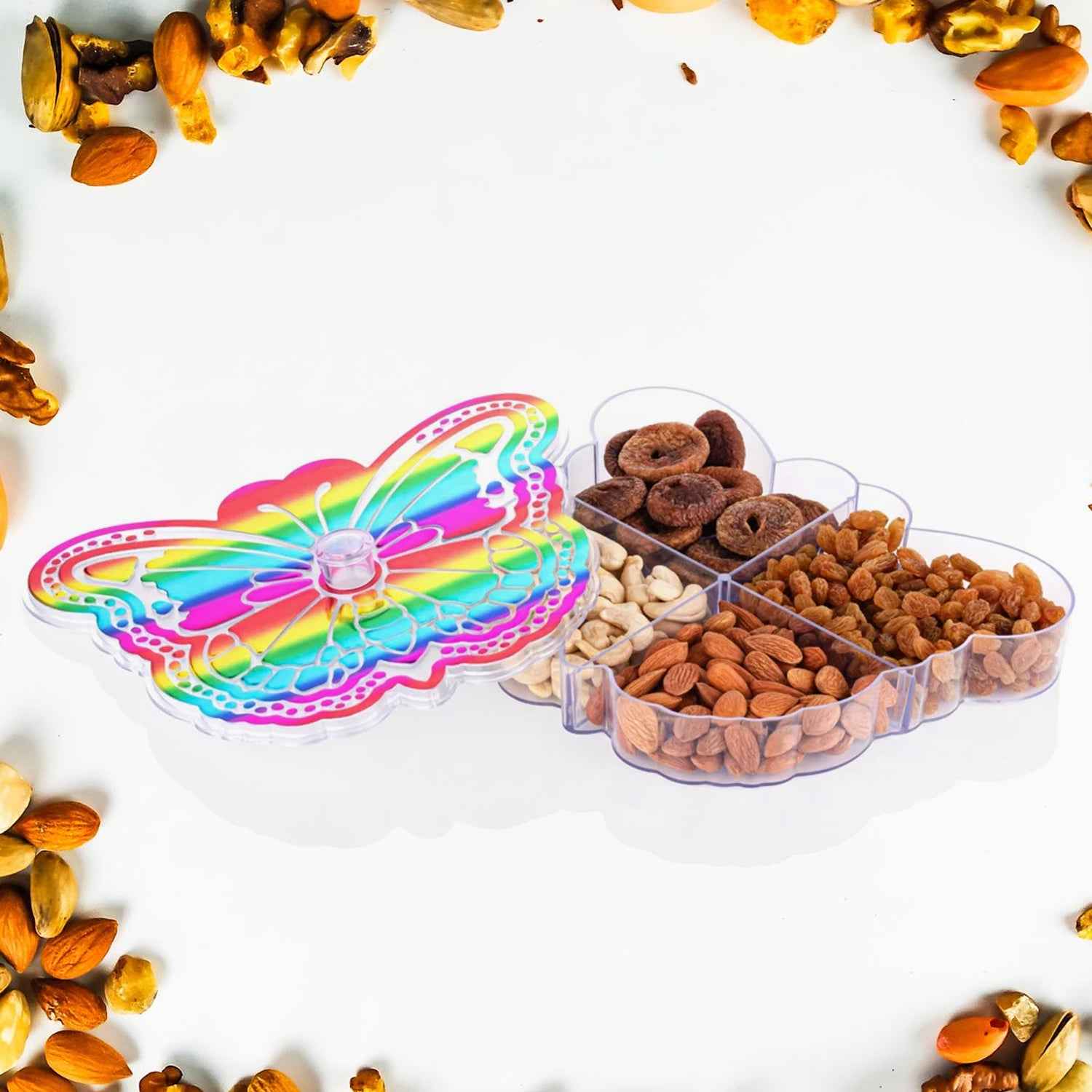 Butterfly Shape 4 Compartment Multipurpose Box  Dry Fruit Box (1 Pc)