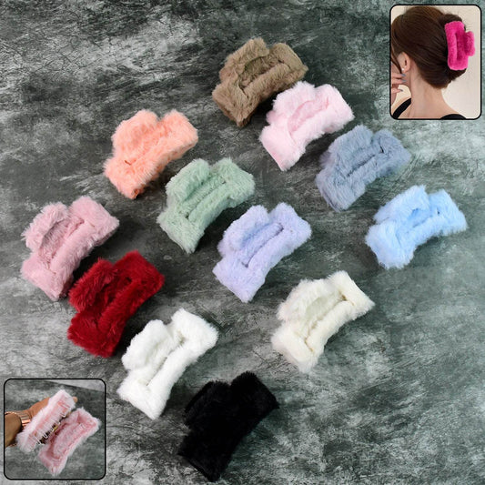 Big-size Soft Faux Fur Hair Claw Clips (12 Pc) - Best Deals at BeSh Deals®