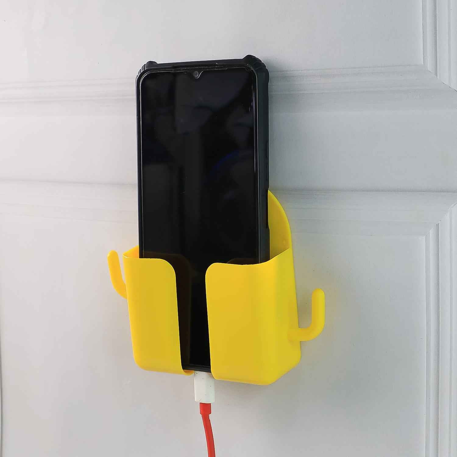 1 Pc Orange Wallmount Mobile Stand With Hook For And Stuffs Purposes.