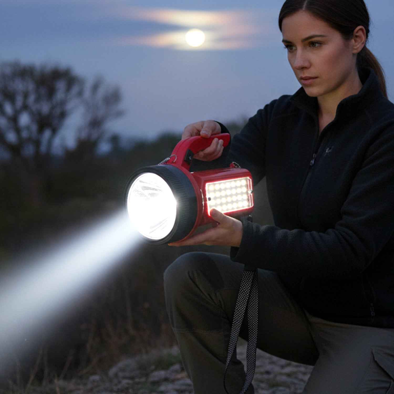 Omega 200w High Power Led Laser Torch Light With Side Emergency Light Panel (1 Pc)