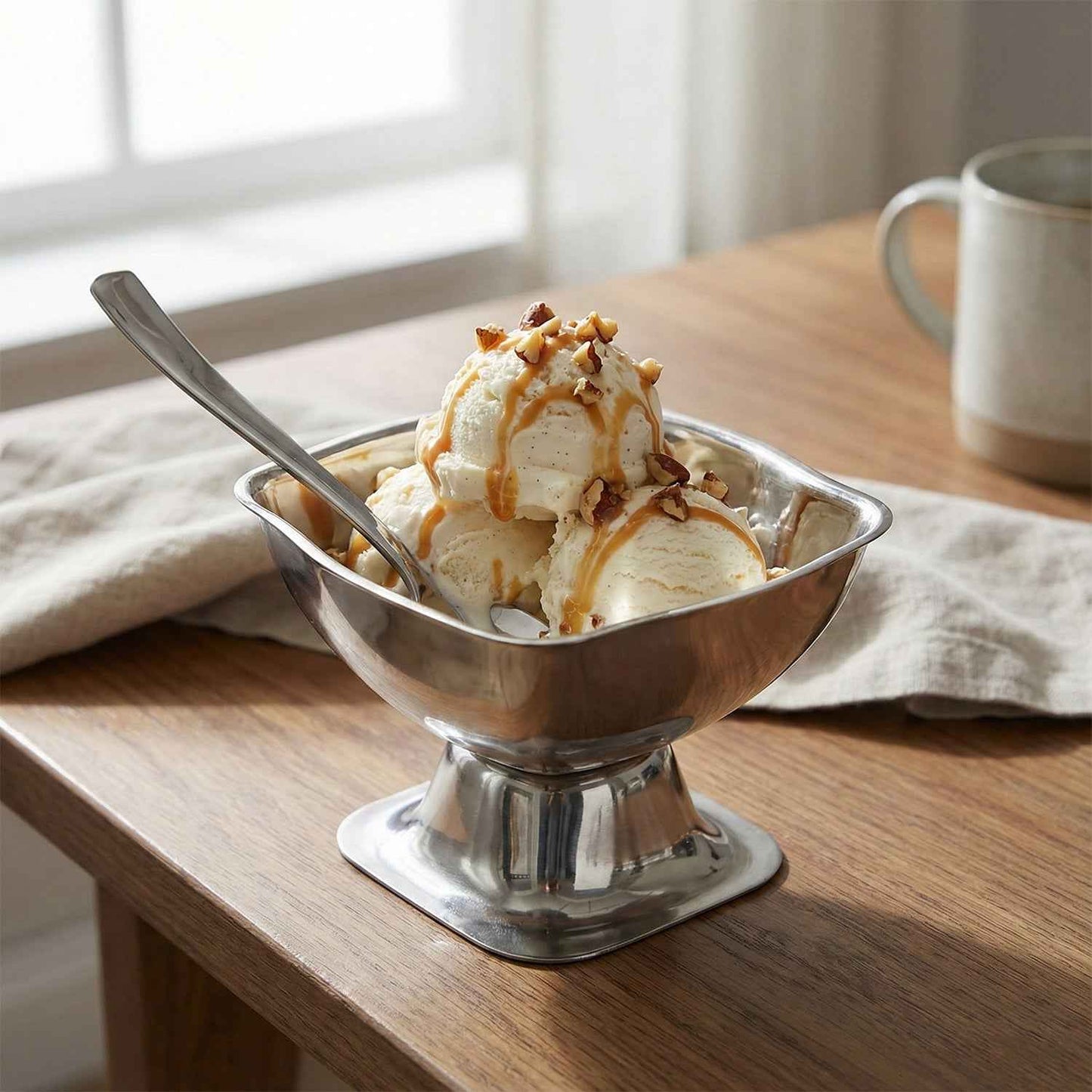 Premium Stainless Steel Ice Cream Cup With 6 Spoon Set (6 Pc Set)