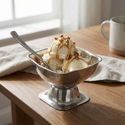 Premium Stainless Steel Ice Cream Cup With 6 Spoon Set (6 Pc Set)