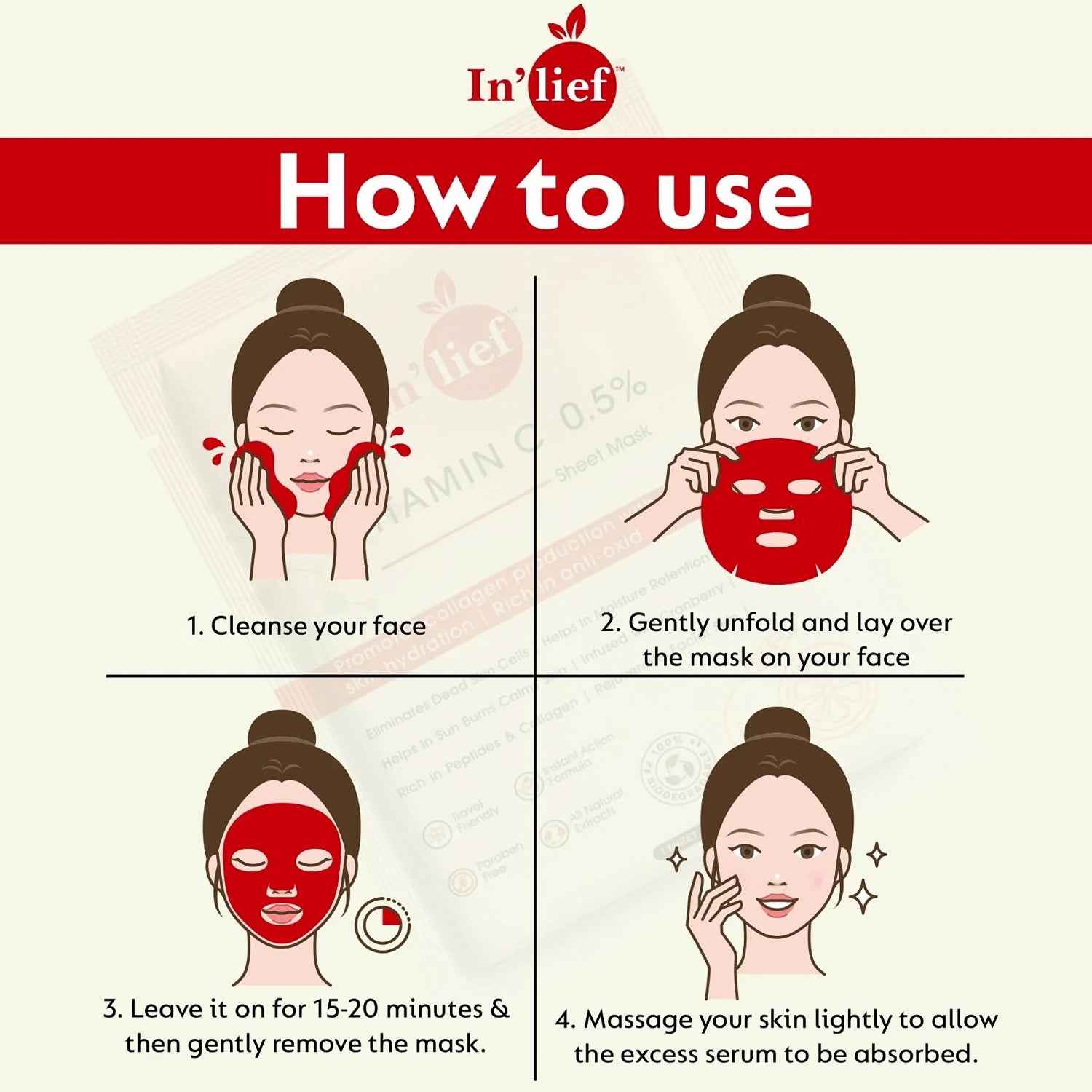 Inlief Vitamin C 0.5 Hydrating  Brightening Facial Sheet Mask (1 Pc)
