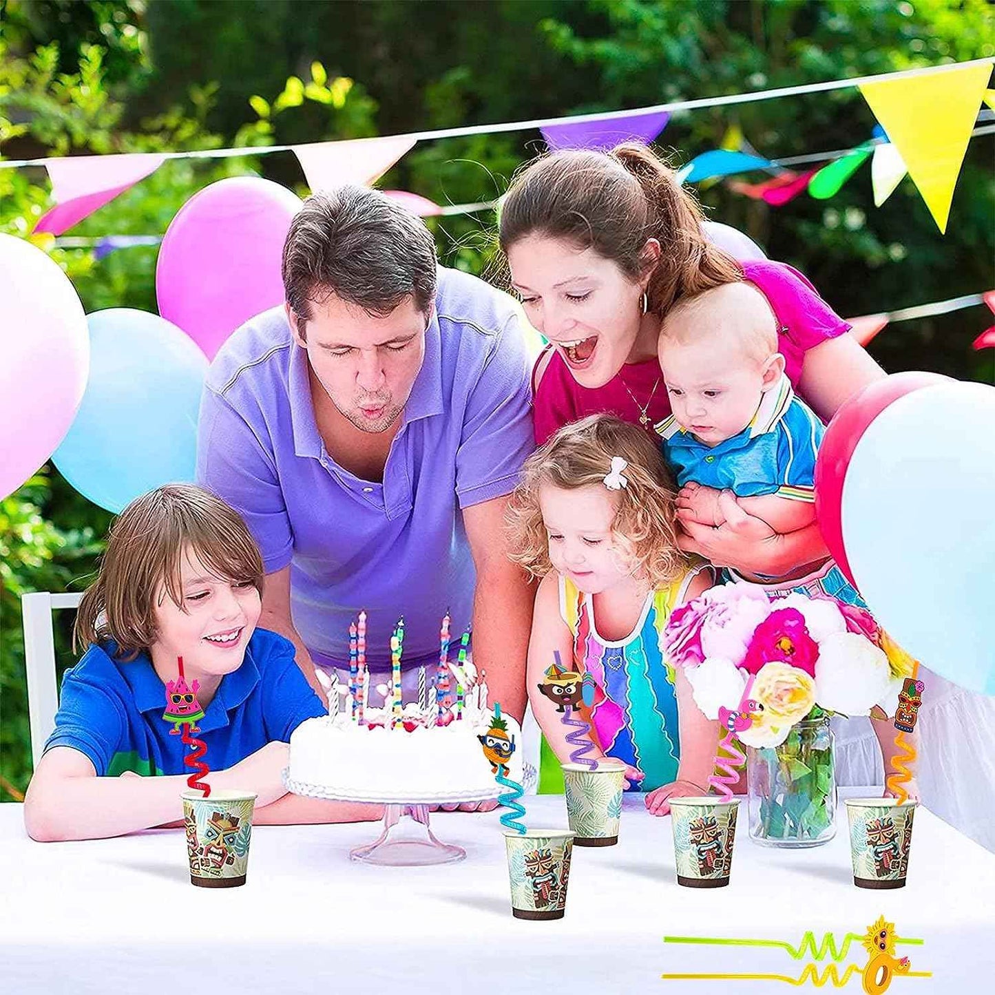 5925 Reusable Straws Are Perfect For Kids Summer Parties. Plastic Straws Reusable Drinking Straws With Cartoon Decoration For Kids Birthday Party Favorsnbspor Other Summer Celebration (4 Pc Set)
