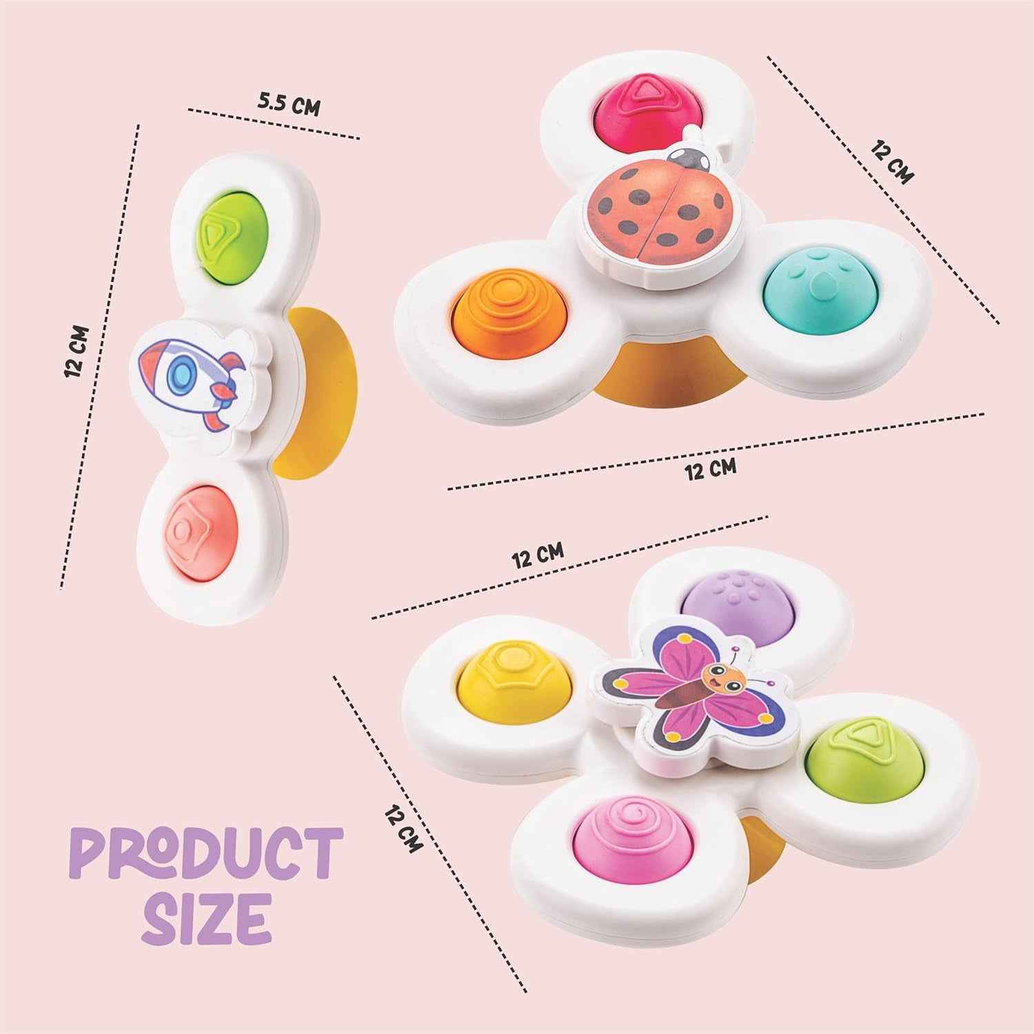 White Baby Spinner Toy Set  Sensory Suction Spin Toys (3 Pc Set)