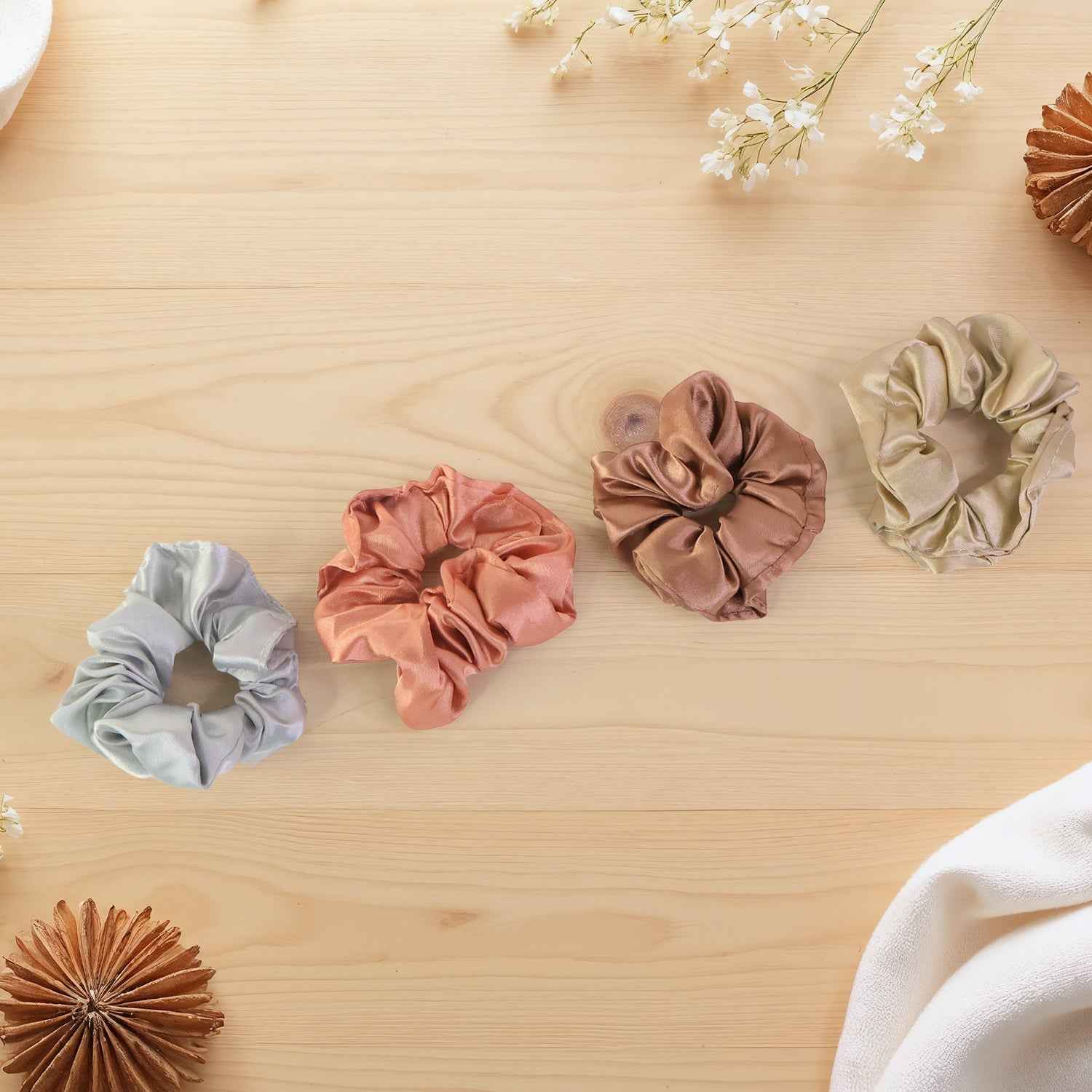 Premium Satin Hair Scrunchies  Elastic Hair Ties For Women  Girls (12 Pc)