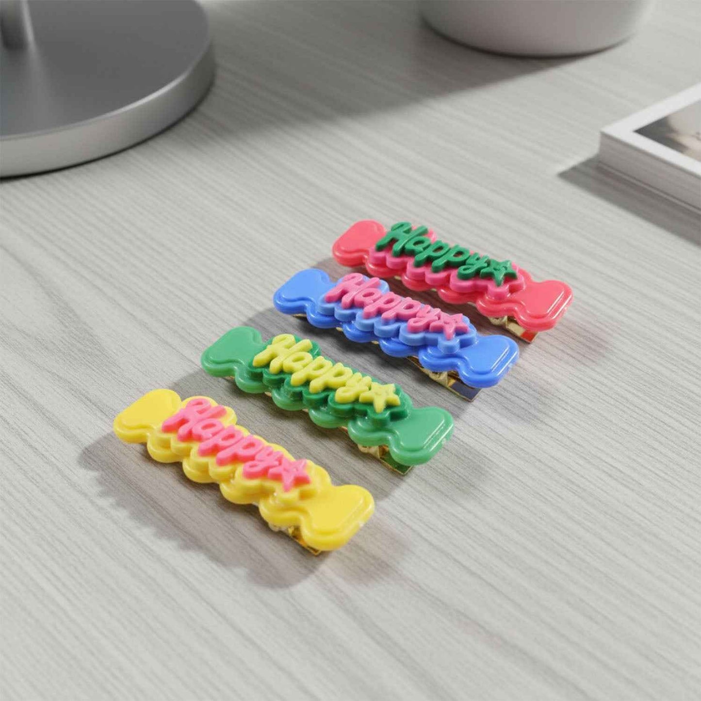 Cute Happy Bone-shaped Snap Hair Clips Set (4 Pc)