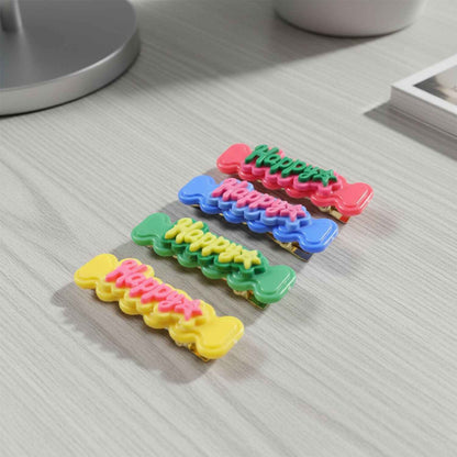 Cute Happy Bone-shaped Snap Hair Clips Set (4 Pc)