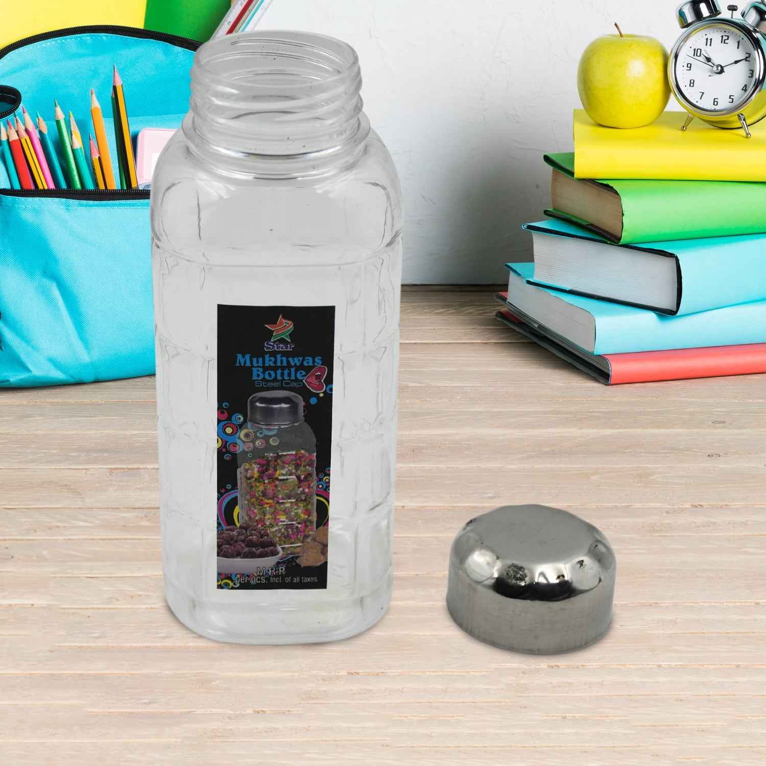 5714 Plastic Transparent Mukhwas Bottle With Steel Cap  Mouth Freshener  Dryfruits Multipurpose Air Tight And Bpa Free Kitchen Storage Bottle (1 Pc)