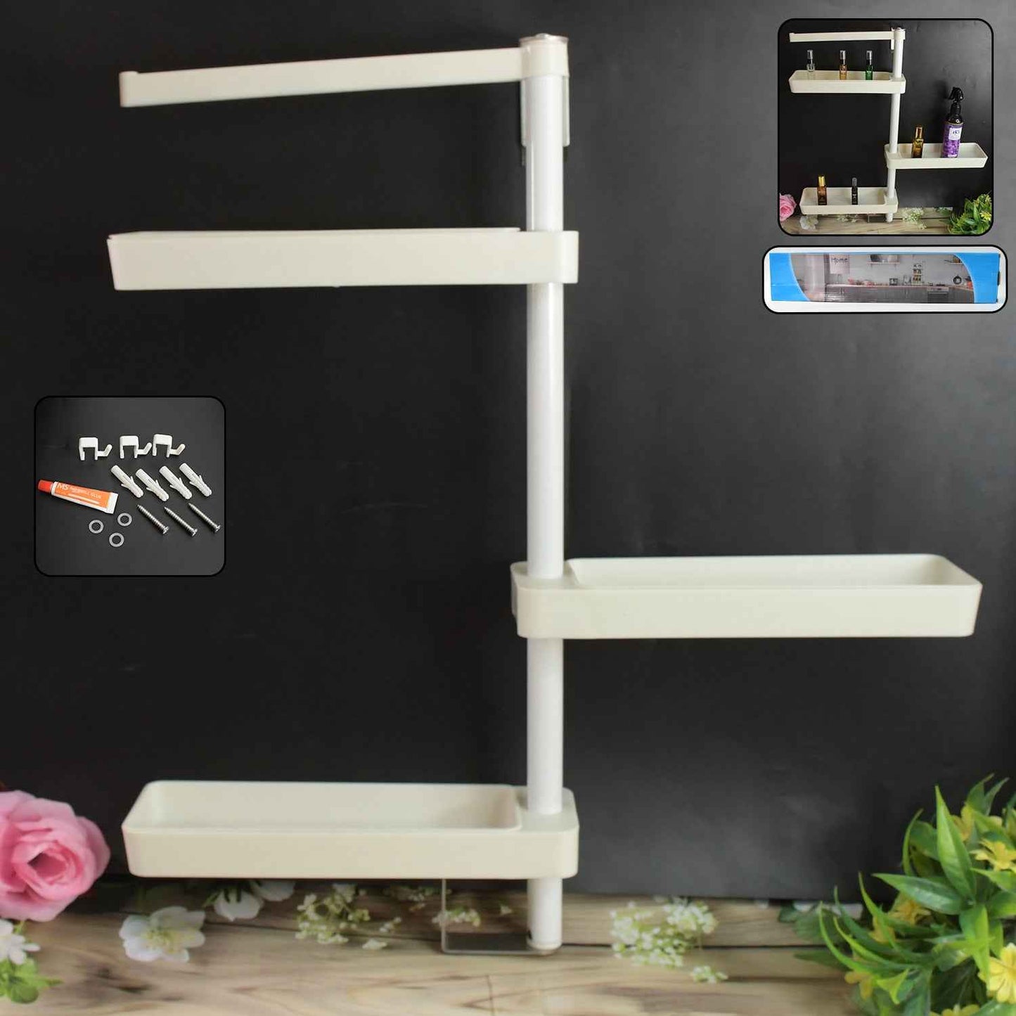 Kitchen Organization Rotating Shelf Storage Racks Multipurpose Adjustable (1 Set)
